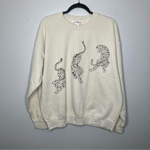 Urban Outfitters Cream Sweatshirt with Black Tiger Print